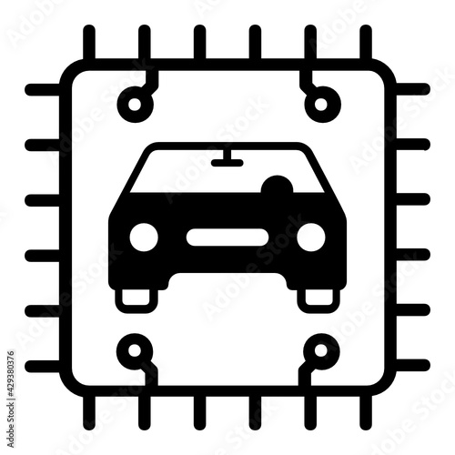 Self driving program chip Concept, central control unit Vector Icon Design, Autonomous driverless vehicle Symbol, Robo car Sign, Automated driving system stock illustration