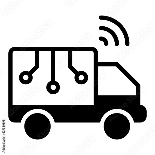 Self driving Delivery Lorry Concept, Autopilot Cargo Van Vector Icon Design, Autonomous driverless vehicle Symbol, Robo car Sign, Automated driving system stock illustration