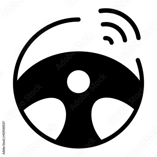 Self Driving Car Steering Wheel with Wifi Signal Concept Vector Icon Design, Autonomous driverless vehicle Symbol, Robo car Sign, Automated driving system stock illustration
