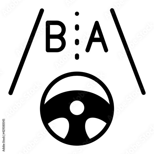 Self driving Car Track Decision Concept, Autopilot Lane Assist Vector Icon Design, Autonomous driverless vehicle Symbol, Robo car Sign, Automated driving system stock illustration