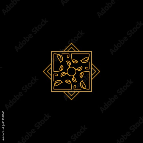 golden square leaf logo design