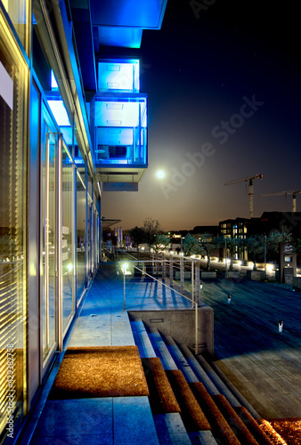 MUNSTER, GERMANY - the Inner harbor of Munster at full moon in Munster, North Rhine-Westphalia, Germany