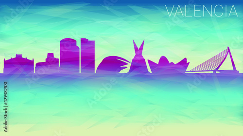 Valencia Spain City Skyline. Silhouette City Horizon. Design Vector. Famous Spanish Monuments.