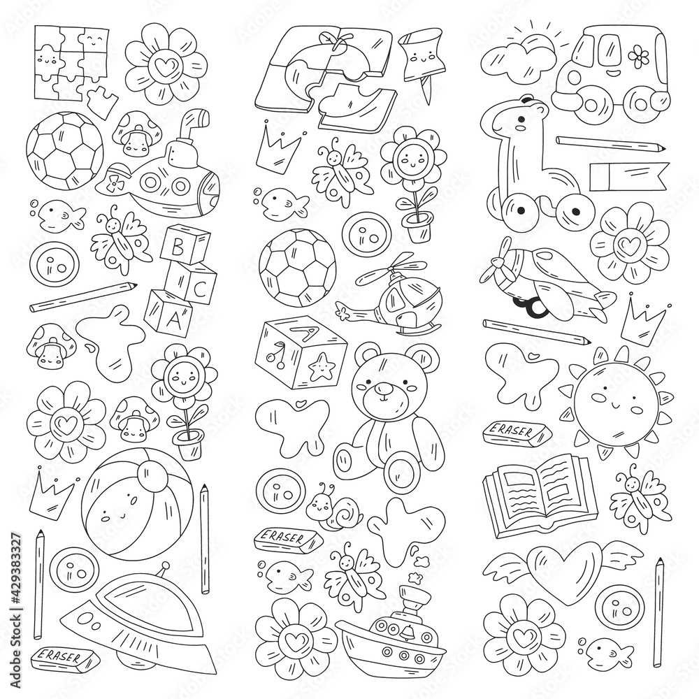 Vector pattern with boys and girls. Kindergarten and toys. Happy childhood and creativity with imagitanion. Vector pattern with boys and girls. Kindergarten and toys. Happy childhood and creativity with imagitanion.