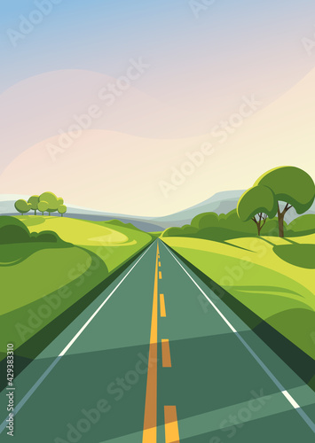 Summer road stretching into the horizon. Outdoor scene in vertical orientation.