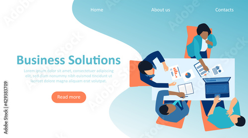 Vector of businesspeople sitting at table managing a new project