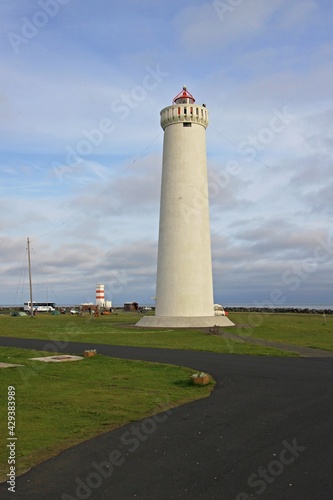 View of Gardskaga lighthouse. Built in 1944  28 meters tall. Iceland.