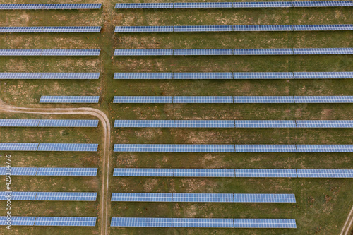 Aerial views of a solar farm in SW England, UK