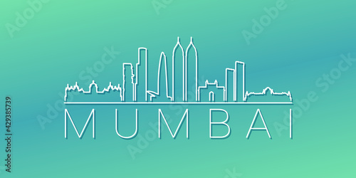 Mumbai, Maharashtra, India Skyline Linear Design. Flat City Illustration Minimal Clip Art. Background Gradient Travel Vector Icon.