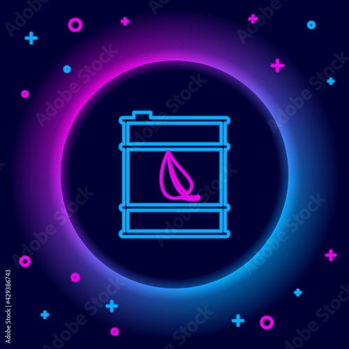 Glowing neon line Bio fuel barrel line icon isolated on black background. Eco bio and canister. Green environment and recycle. Colorful outline concept. Vector