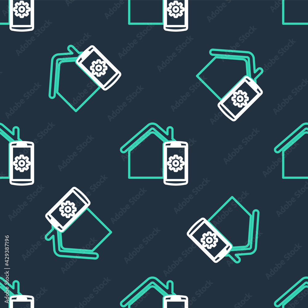 Line Smart home - remote control system icon isolated seamless pattern on black background. Vector Line Smart home - remote control system icon isolated seamless pattern on black background. Vector