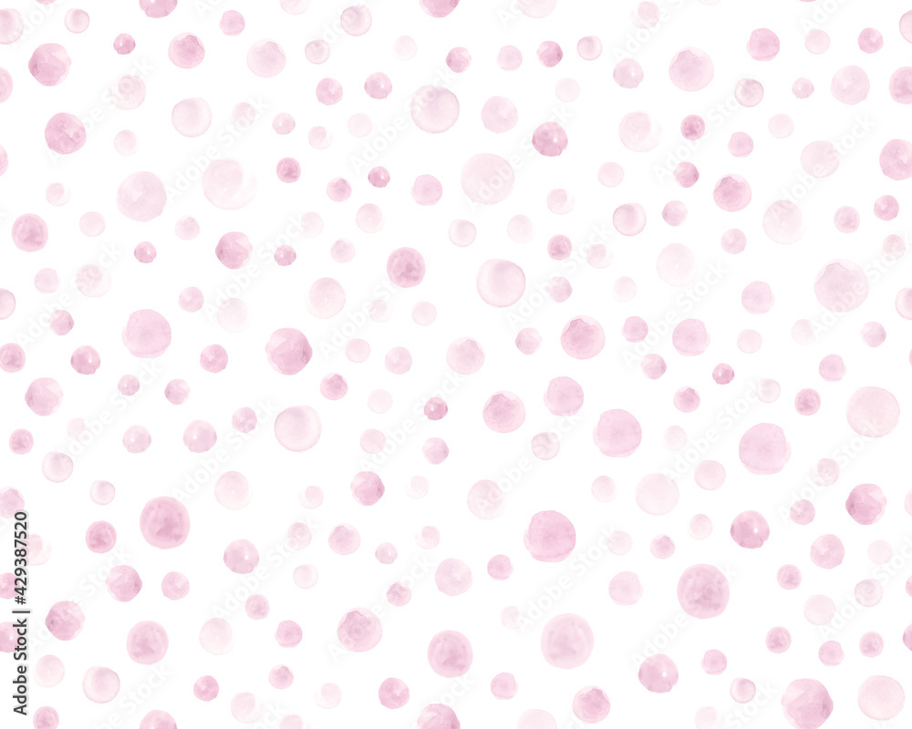 Seamless Pink Watercolor Circles. Geometric Hand Paint Dots Background. Grunge Hand Drawn Fabric. Cute Rose Watercolor Circles. Rounds Pattern. Modern Spots Illustration. Pink Watercolor Circles.