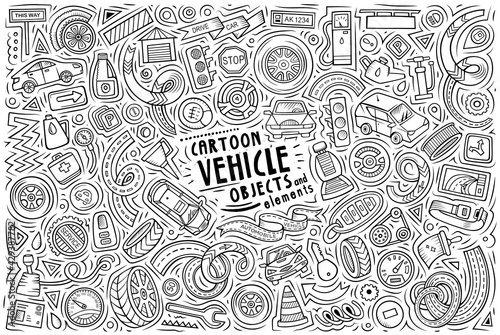 Cartoon set of Vehicle theme items, objects and symbols