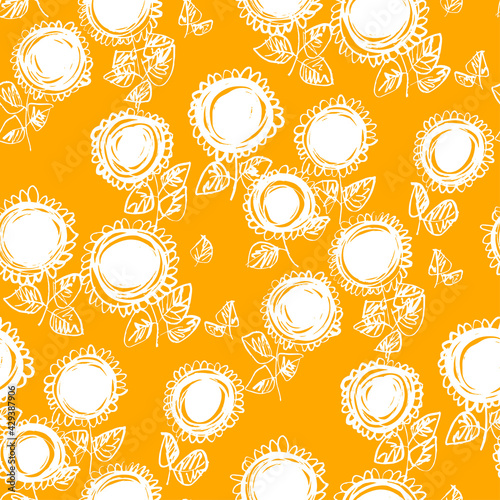 Monochrome abstract sunflower silhouette sketch