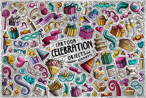 Cartoon set of Celebration theme items  objects and symbols