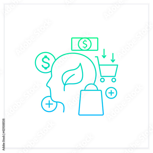 Green thinking gradient icon.Conscious things consumption. Thinking about nature. Eco shopping. Thoughtful spending money.Isolated vector illustration.Suitable to banners, mobile apps and presentation