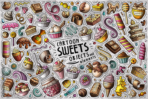 Cartoon set of Sweets theme items, objects and symbols