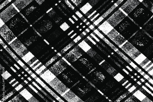 Grunge texture of natural coarse fabric in a diagonal check. Vector illustration. Overlay template