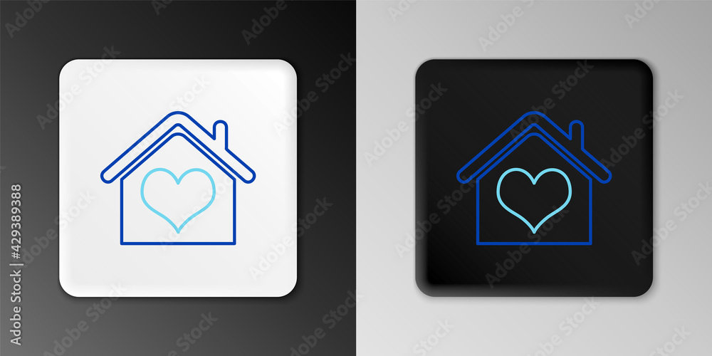 Line House with heart shape icon isolated on grey background. Love home symbol. Family, real estate and realty. Colorful outline concept. Vector