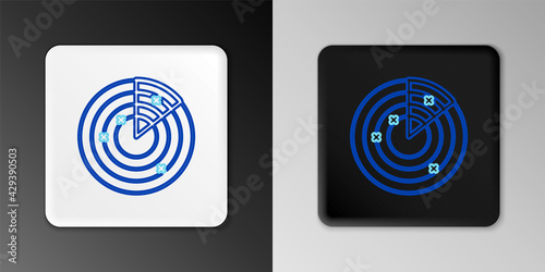 Line Radar with targets on monitor in searching icon isolated on grey background. Military search system. Navy sonar. Colorful outline concept. Vector