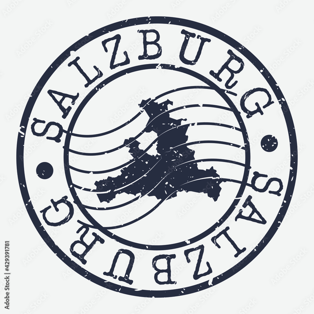 Obraz premium Salzburg, Austria Map Postmark. Silhouette Postal Passport. Stamp Round Vector Icon. Vintage Postage Design.