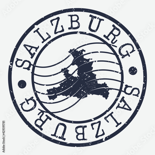 Salzburg, Austria Map Postmark. Silhouette Postal Passport. Stamp Round Vector Icon. Vintage Postage Design.