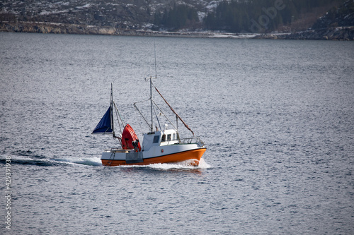 Fishing boat in Velfjord  area,Helgeland,Nordland county,Norway,scandinavia,Europe