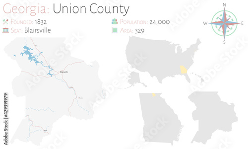 Large and detailed map of Union county in Georgia  USA.