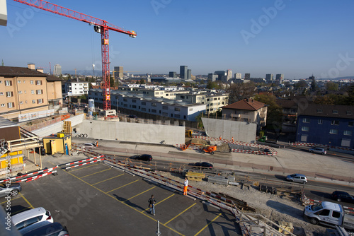 Huge road Construction site at City of Zurich. Roofing of existing highway at Zurich Schwamendingen. Photo taken April 21st, 2021, Zurich, Switzerland.