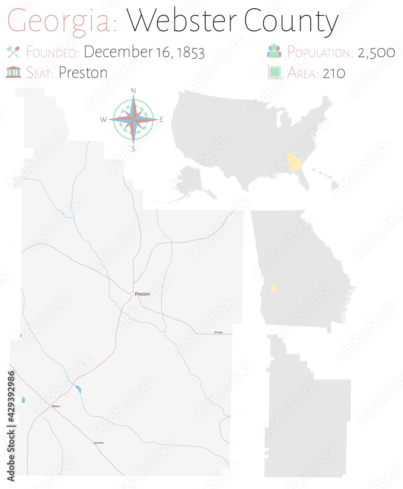 Large and detailed map of Webster county in Georgia, USA.