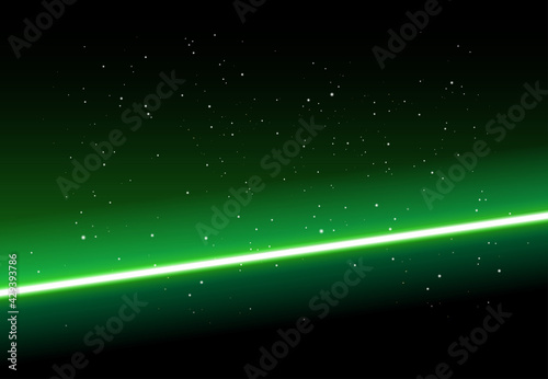 Abstract space background - green light shining on black background with stars - vector