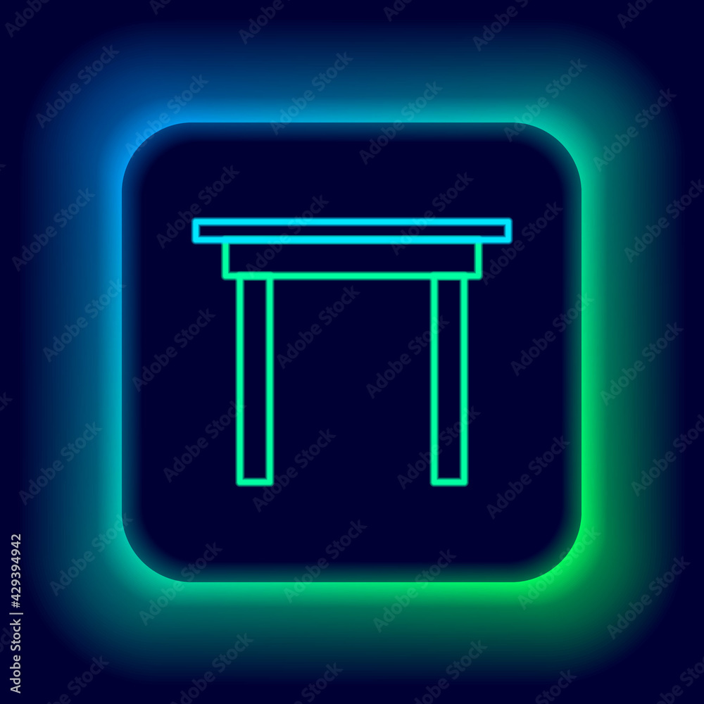 Glowing neon line Wooden table icon isolated on black background. Colorful outline concept. Vector Glowing neon line Wooden table icon isolated on black background. Colorful outline concept. Vector