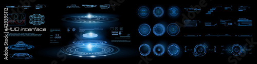Naklejka HUD futuristic blue user holographic interface with HUD, GUI, UI elements. Custom game holographic panel