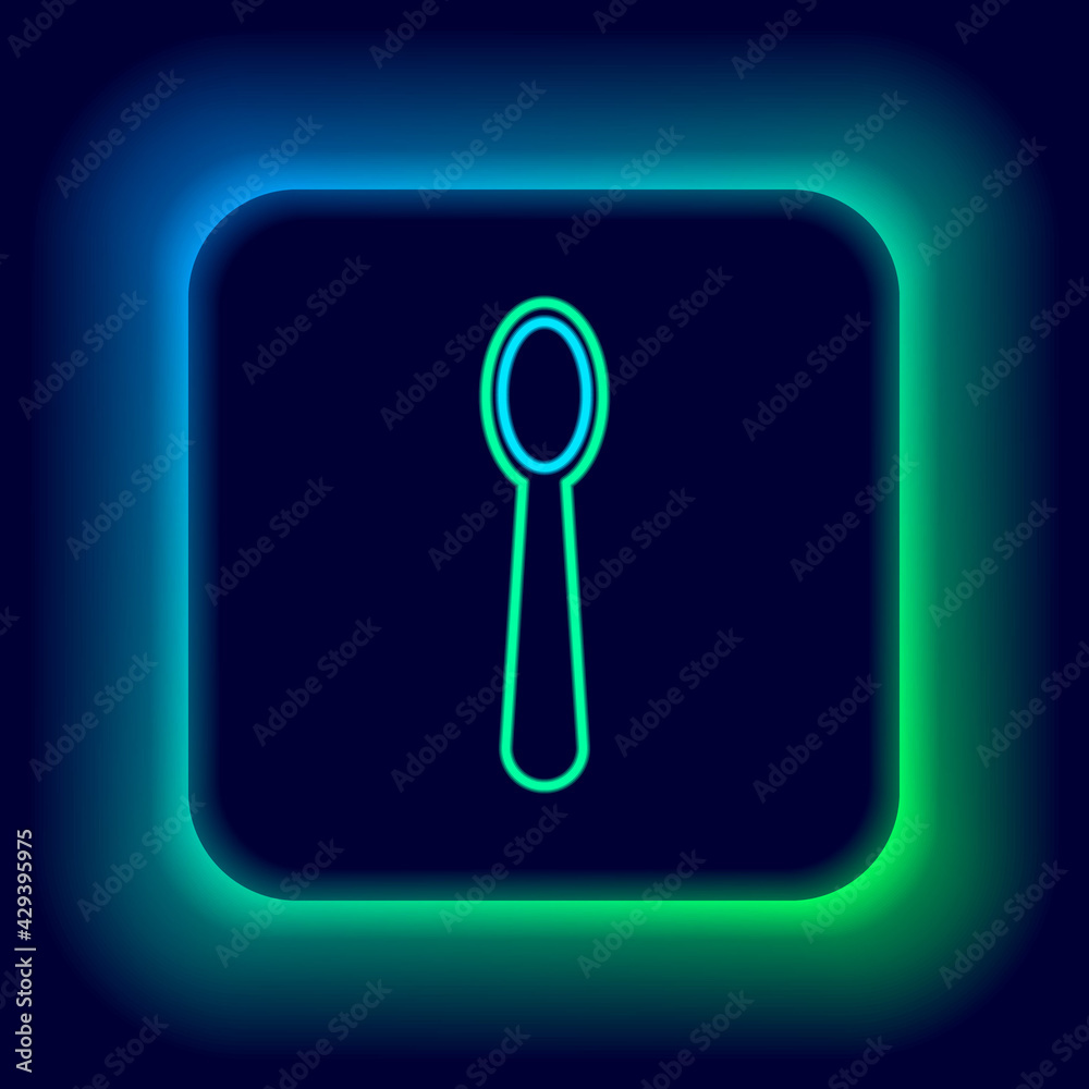 Glowing neon line Disposable plastic spoon icon isolated on black background. Colorful outline concept. Vector Glowing neon line Disposable plastic spoon icon isolated on black background. Colorful outline concept. Vector