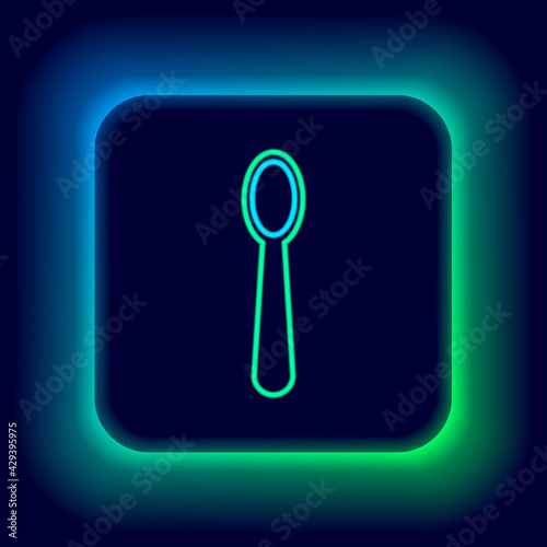 Glowing neon line Disposable plastic spoon icon isolated on black background. Colorful outline concept. Vector