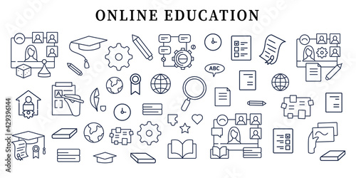 Online education banner icon. Personal growth, professional development.Template for landing, web page, layout.Academic career.Graduation website interface idea with icons