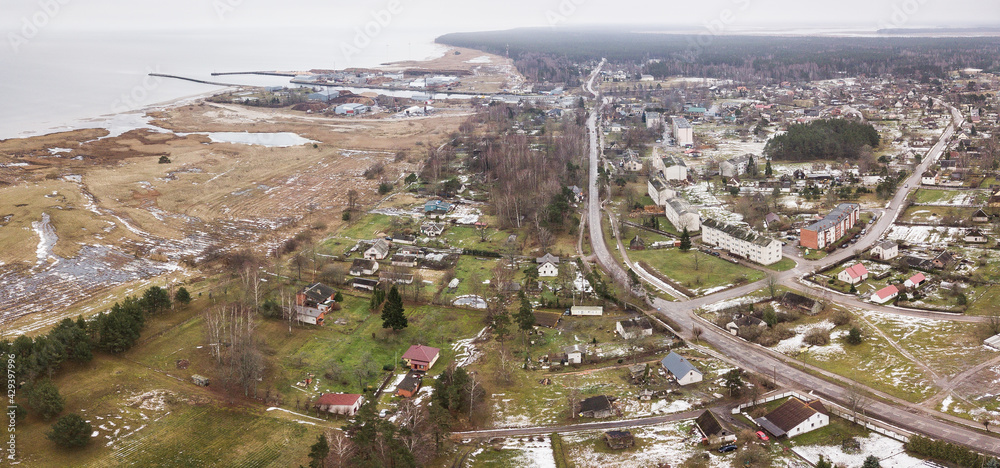 Aerial view of Mersrags village, Latvia.