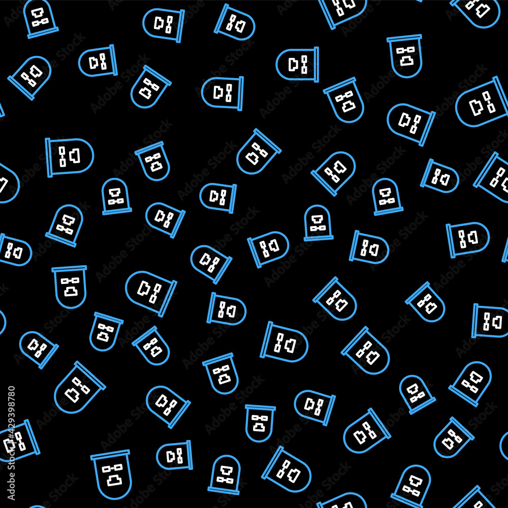Line Tombstone with RIP written on it icon isolated seamless pattern on black background. Grave icon. Vector Line Tombstone with RIP written on it icon isolated seamless pattern on black background. Grave icon. Vector