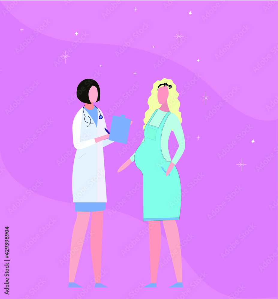 Gynecologist The doctor consults a pregnant woman The patient, writes recommendations, writes an exchange card to the hospital. This template is suitable on social networks for promotions, status, sto Gynecologist The doctor consults a pregnant woman The patient, writes recommendations, writes an exchange card to the hospital. This template is suitable on social networks for promotions, status, sto