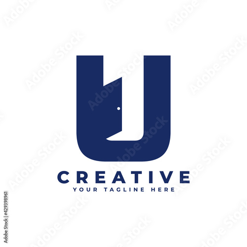 Initial Letter U with Door Negative Space Logo Design. Usable for Construction Architecture Building Logo