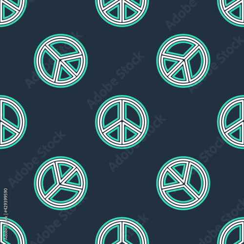 Line Peace icon isolated seamless pattern on black background. Hippie symbol of peace. Vector