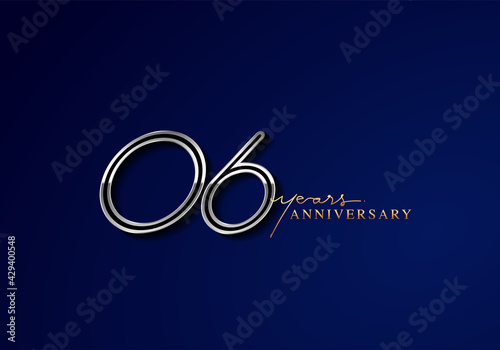 6 Years Anniversary Logo Silver Colored isolated on blue background, vector design for greeting card and invitation card