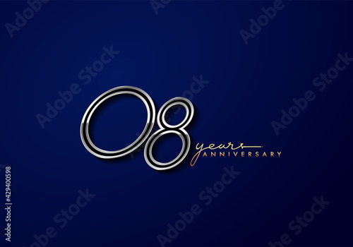 8 Years Anniversary Logo Silver Colored isolated on blue background, vector design for greeting card and invitation card