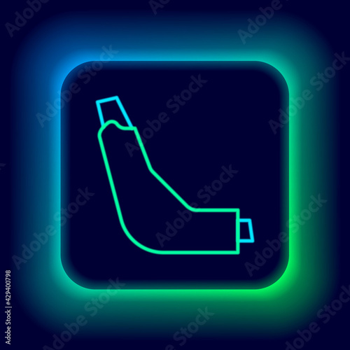 Glowing neon line Inhaler icon isolated on black background. Breather for cough relief, inhalation, allergic patient. Colorful outline concept. Vector