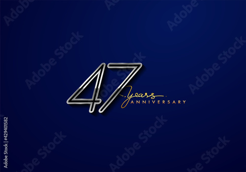 47 Years Anniversary Logo Silver Colored isolated on blue background, vector design for greeting card and invitation card