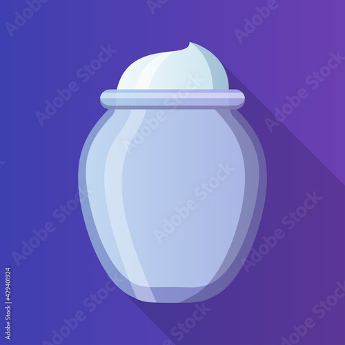 Natural yogurt in a glass jar. Isolated on blue background. Vector illustration.