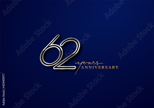 62 Years Anniversary Logo Silver Colored isolated on blue background, vector design for greeting card and invitation card