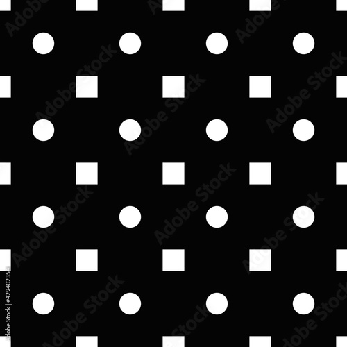 White squares and circles. Vector same pattern and black background.
