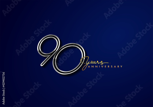 90 Years Anniversary Logo Silver Colored isolated on blue background, vector design for greeting card and invitation card