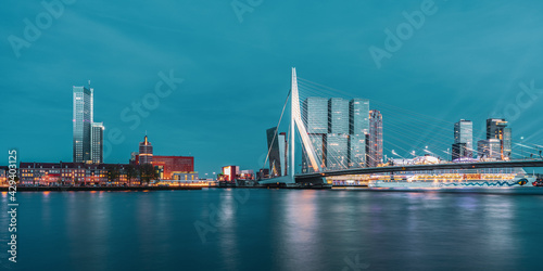 Panoramic view of the Erasmus Bridge and the Rotterdam skyline